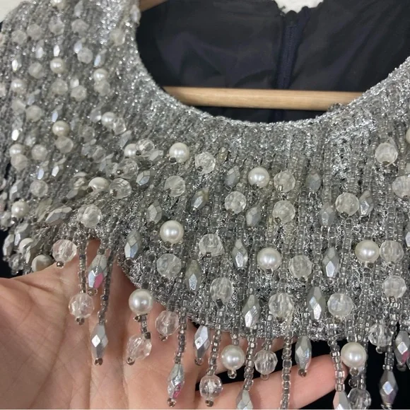 Joseph Magnin Vintage 70s Dress M velvet Embellished Black Silver stones Glam - Picture 8 of 16